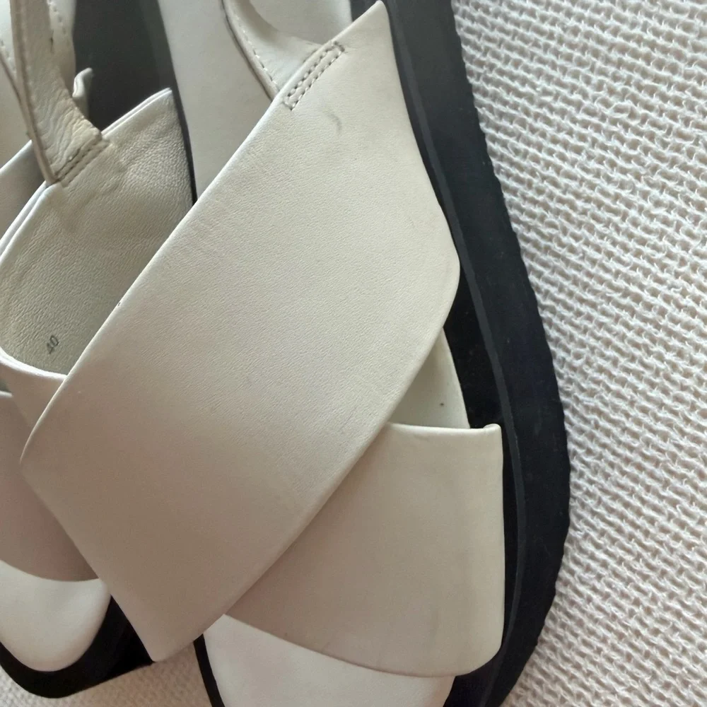 Anthropologie Maeve Cream Cross-Strap Platform Sandals